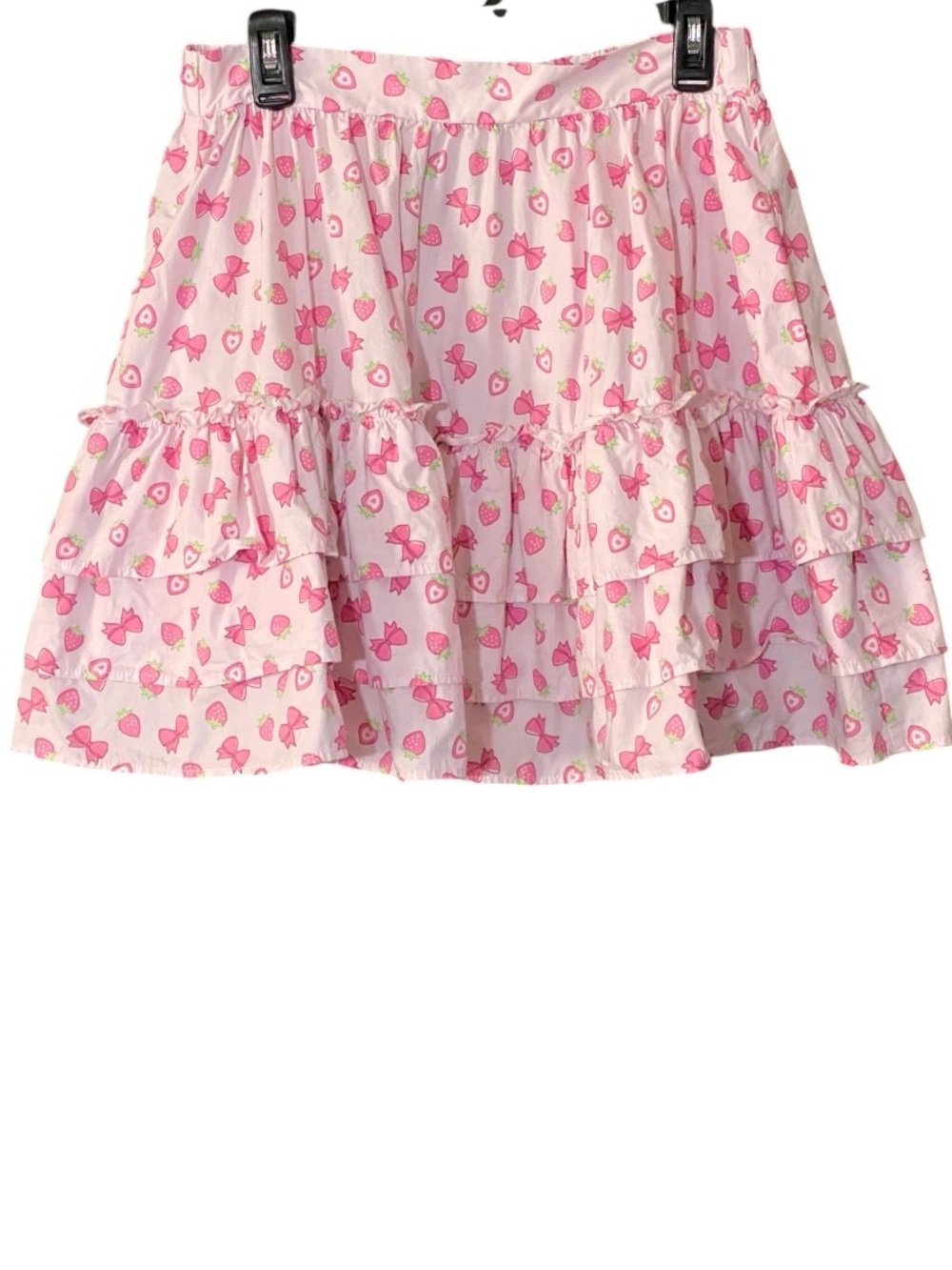 Hot Topic Strawberry Bow Mini Skirt M Pink Coquette Kawaii Fairy Kei - Picture 2 of 7